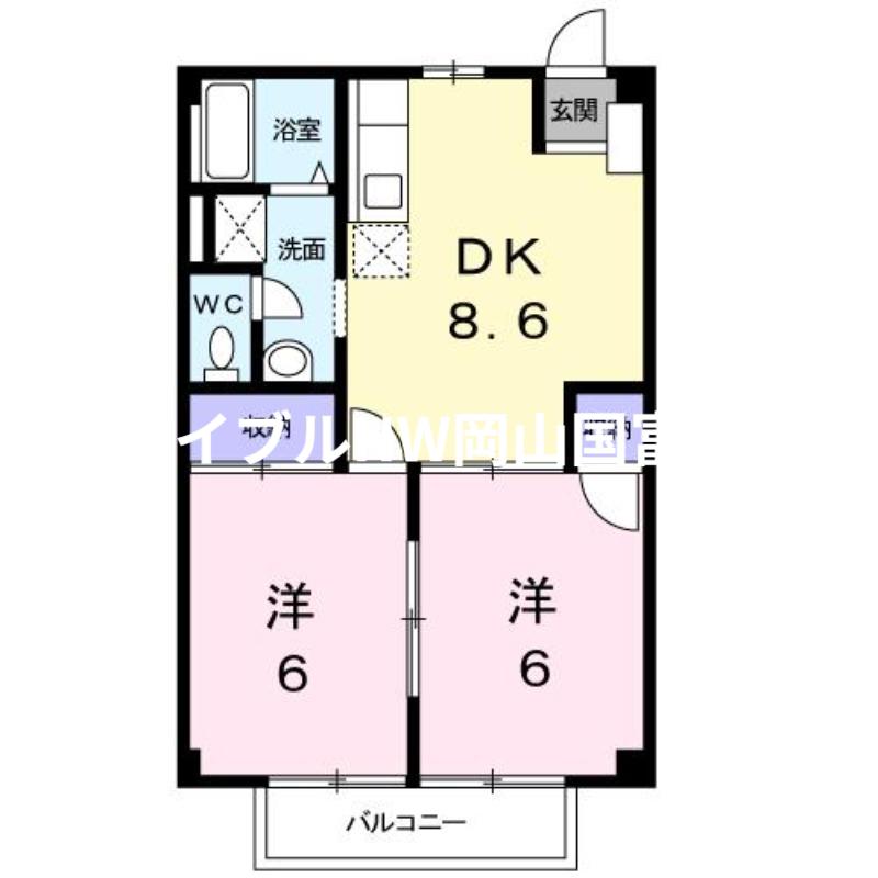 エンゼルハイツ中砂(2DK/2階)の間取り写真