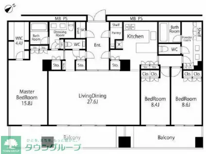 アークヒルズ千石山レジデンス(3LDK/14階)の間取り写真