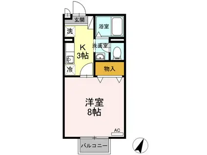 ソレイユA(1K/2階)の間取り写真