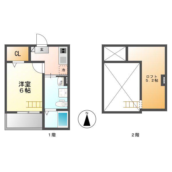 ラフィオーレ小本(1K/2階)の間取り写真