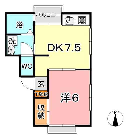 サネヒサギャラリーツボイ(1DK/2階)の間取り写真