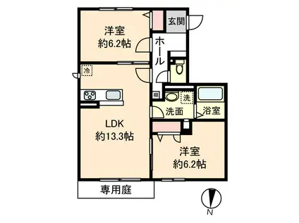 DEMEUR CRECIAI(2LDK/1階)の間取り写真