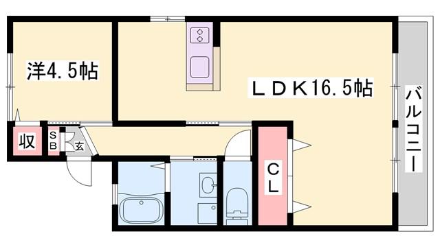 タデノハイツ(1LDK/1階)の間取り写真