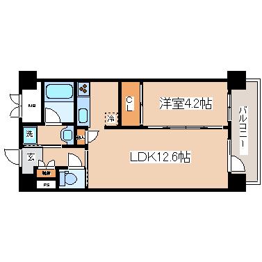 ルキシア神戸(1LDK/2階)の間取り写真