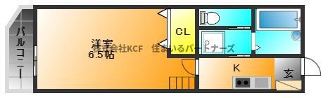 Aレガード久留米大前B棟(1K/2階)の間取り写真