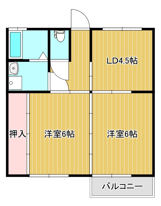 コーポ吉岡B 2DK(2DK/2階)の間取り写真