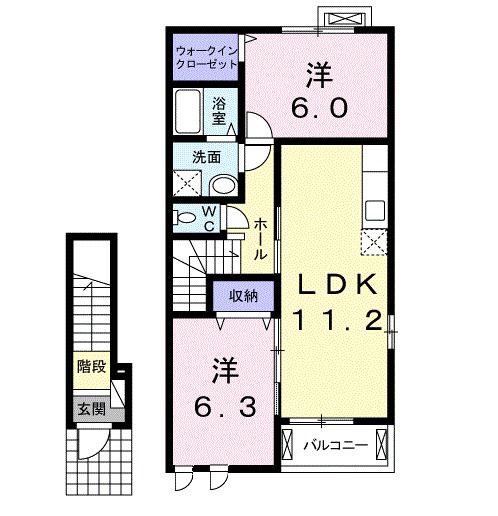 テ・ヴェールI(2LDK/2階)の間取り写真