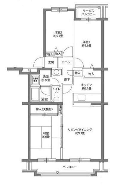 ヒルズ南戸塚(3LDK/2階)の間取り写真