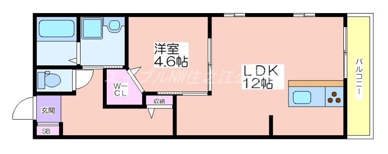 サニーコート西加賀屋(1LDK/1階)の間取り写真