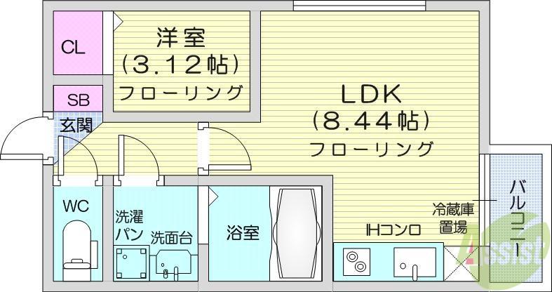 アルカンシエルREN2(1LDK/1階)の間取り写真