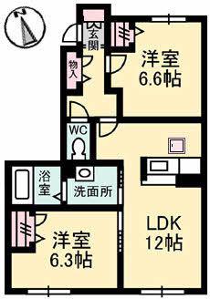 クオーレ光II(2LDK/1階)の間取り写真