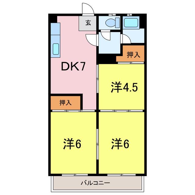 第2知商ビル(3DK/5階)の間取り写真