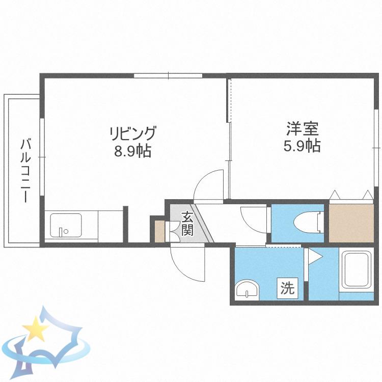 リバティ北4西26(1LDK/2階)の間取り写真