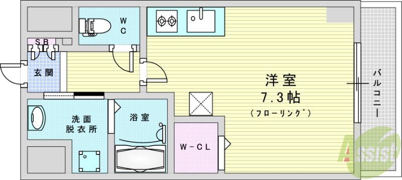 ガーデンクォーツ摂津正雀(ワンルーム/1階)の間取り写真