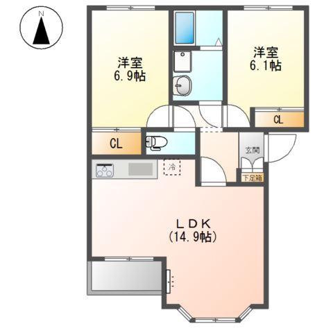 ハーフバレーII(2LDK/1階)の間取り写真