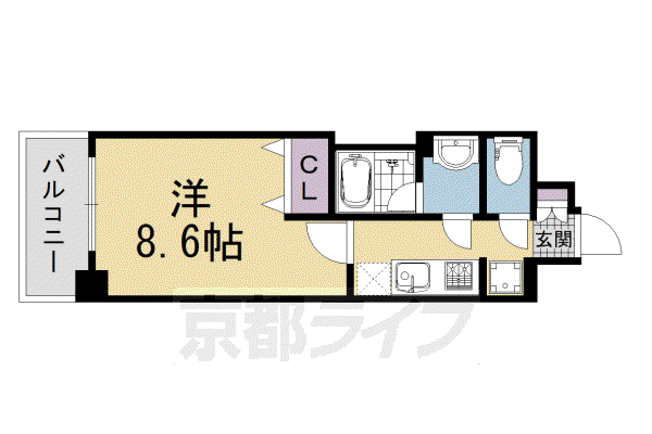 ベラジオ五条堀川II(1K/2階)の間取り写真
