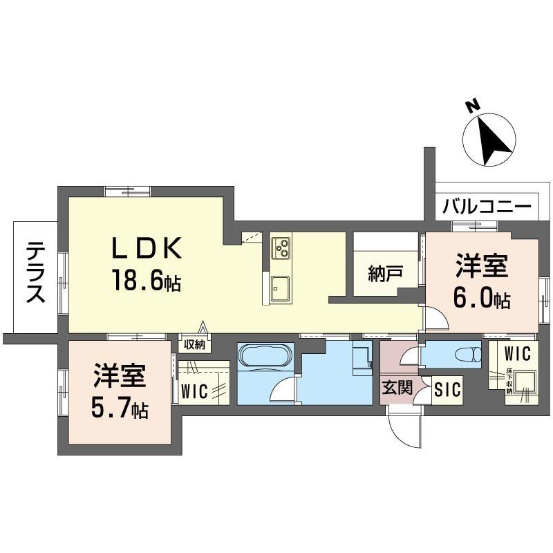 リーブリット吉祥寺(2LDK/1階)の間取り写真