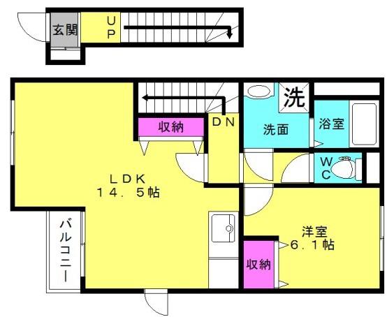 ステディア(1LDK/2階)の間取り写真