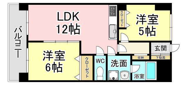 ヴィブレ黒崎(2LDK/5階)の間取り写真