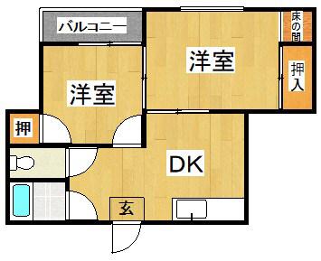 コーポ森(2DK/1階)の間取り写真