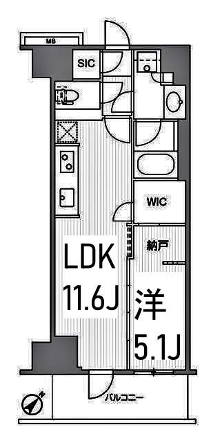 WORVE横浜伊勢佐木町(1LDK/8階)の間取り写真