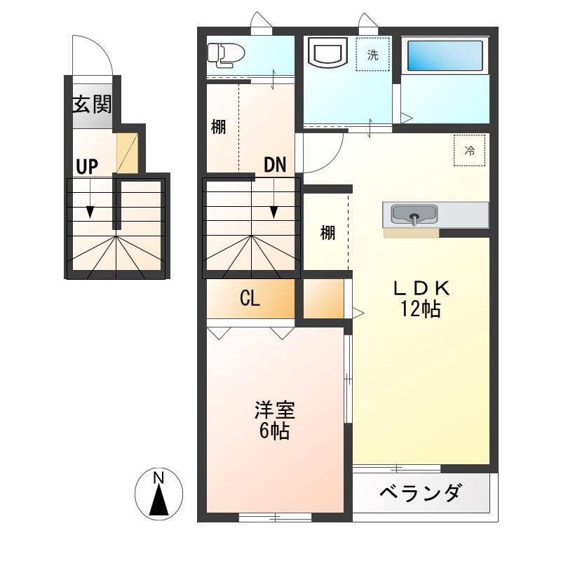 パークハイム中一の沢(1LDK/2階)の間取り写真