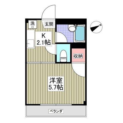 リエス伊勢原(1K/2階)の間取り写真