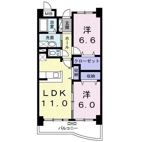パーシモン(2LDK/2階)の間取り写真