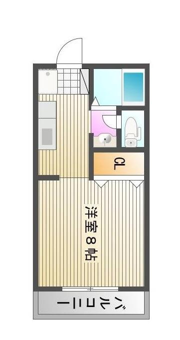 パステル庭瀬 B棟(1K/2階)の間取り写真