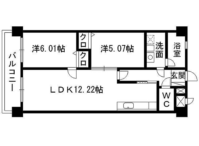 ラフィーネ到津学園通(2LDK/11階)の間取り写真