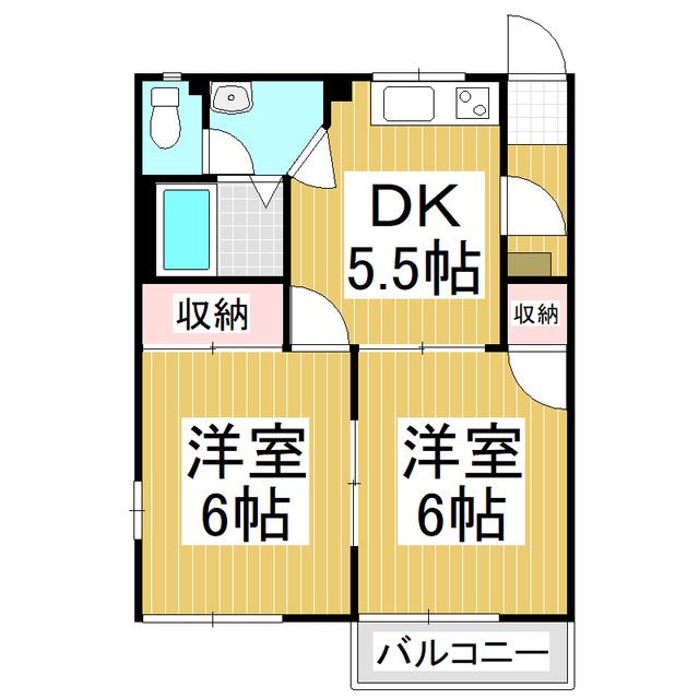 フレグランス宮の上C(2DK/1階)の間取り写真