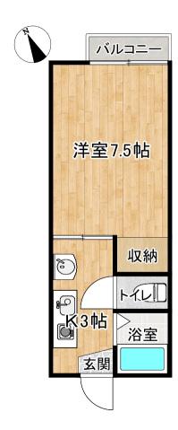 スカイハイツ有福(1K/3階)の間取り写真