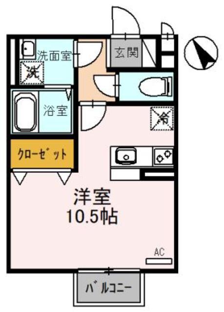 シェルズレイク日根野C棟(ワンルーム/2階)の間取り写真
