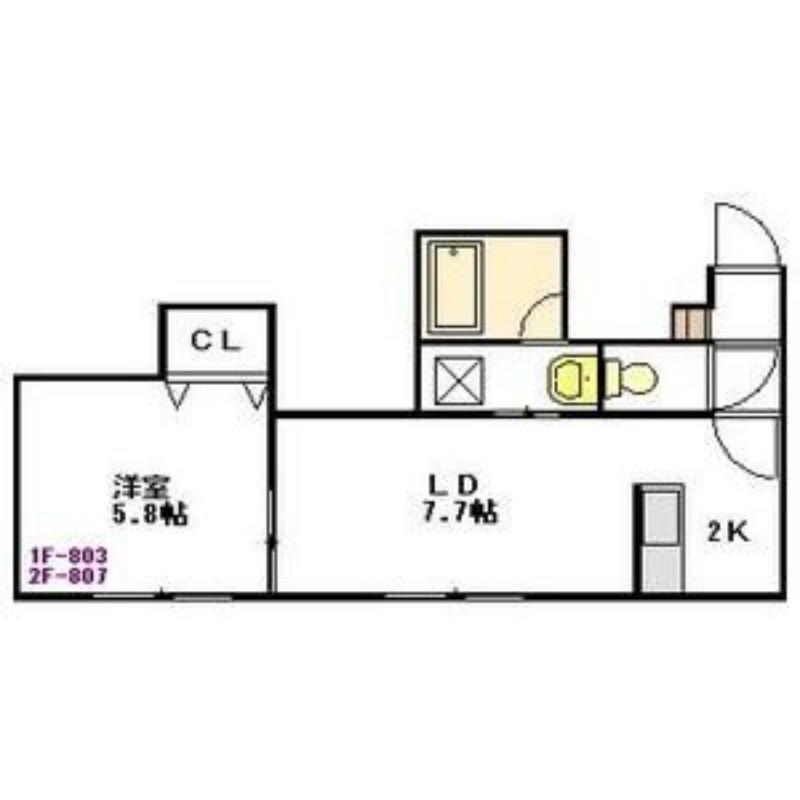 PRESTIGE HILLS 厚別通(1LDK/2階)の間取り写真
