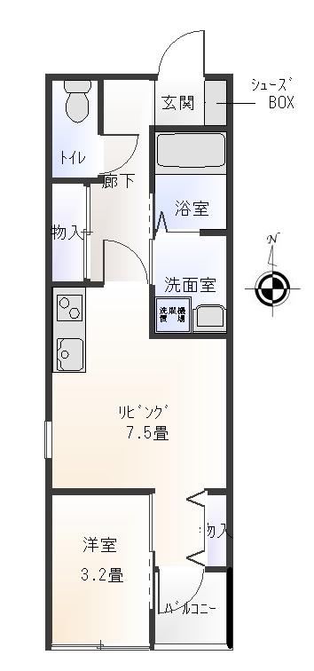 クレストコートA(1LDK/2階)の間取り写真