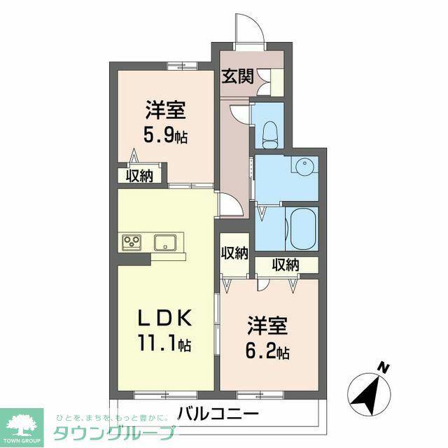 クロシェ ベレール(2LDK/2階)の間取り写真