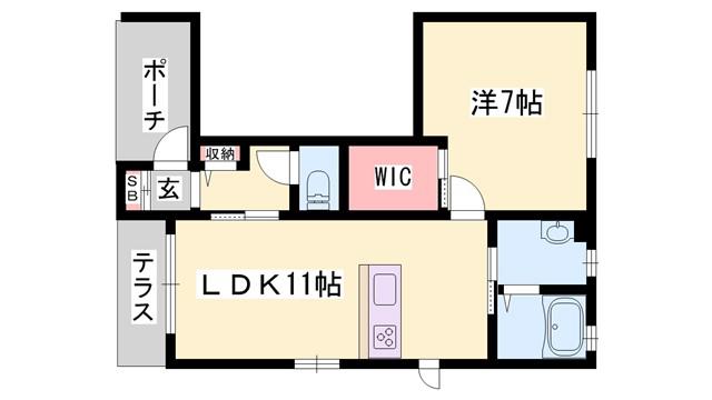 アンビシアきたB棟(1LDK/1階)の間取り写真