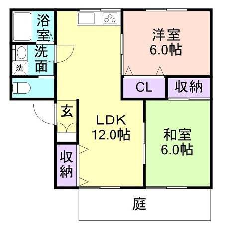 セジュール山口3(2LDK/1階)の間取り写真