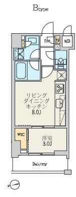 クレストコート北千住レジデンス(1LDK/9階)の間取り写真