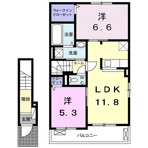 ラグーン岸脇II(2LDK/2階)の間取り写真