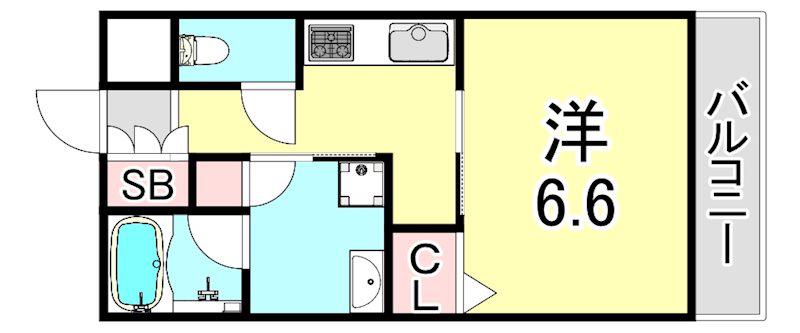 ジオエント西宮北口(ワンルーム/13階)の間取り写真