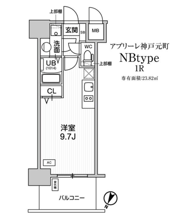 アプリーレ神戸元町(ワンルーム/9階)の間取り写真
