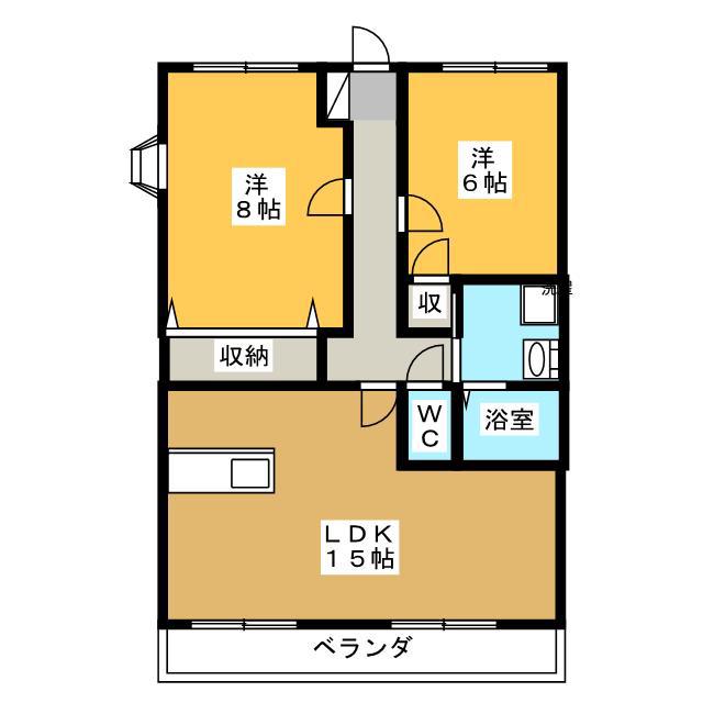 ジュピターIWATA(2LDK/2階)の間取り写真