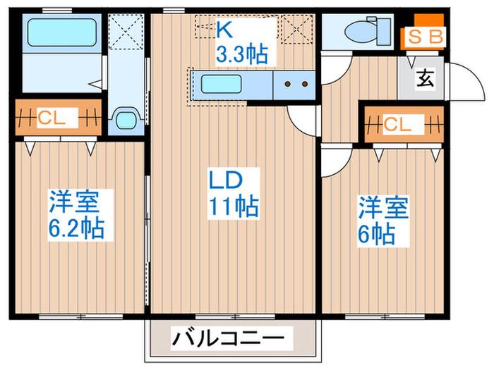 リベルティ豊平(2LDK/4階)の間取り写真
