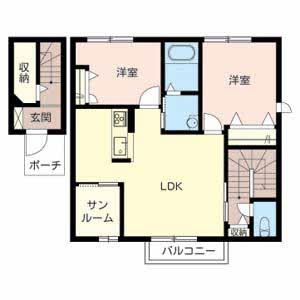 ベル・フロンテB棟(2LDK/2階)の間取り写真