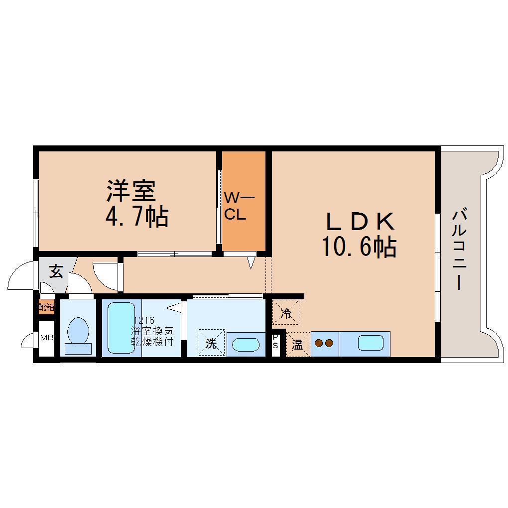 ミューティ駅西(1LDK/1階)の間取り写真