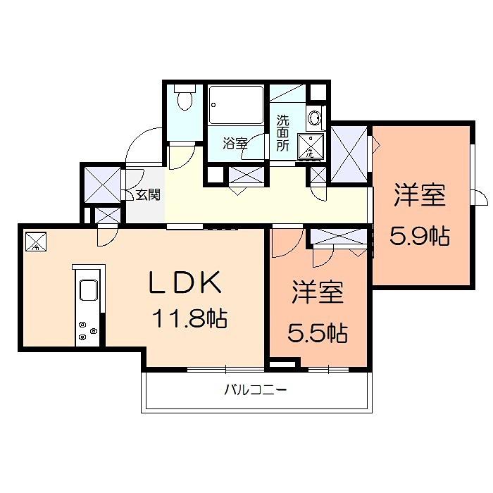 ドムスベルウッド(2LDK/2階)の間取り写真