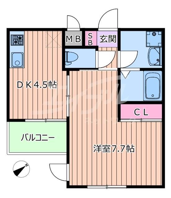 アズールパーク(1DK/1階)の間取り写真