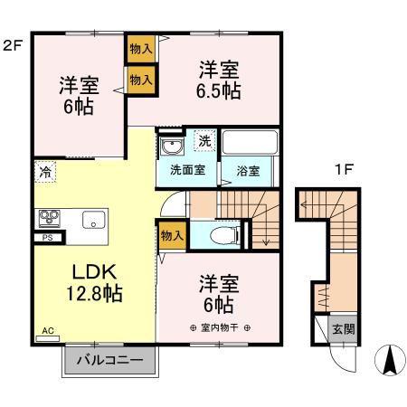 シャンピア A(3LDK/2階)の間取り写真