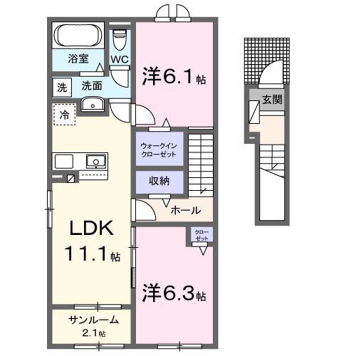 レジデンス界(2LDK/2階)の間取り写真